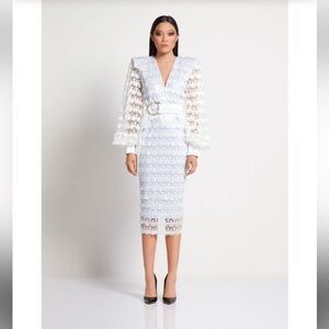 Zhivago - It’s Over Midi Dress White Tassel Fringe Belted Dress - US 6 - NWT